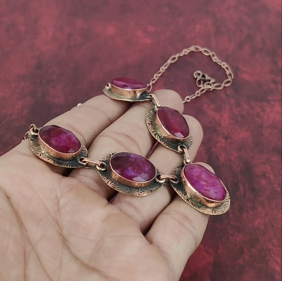 Easter Sale Copper Oval Kashmir Rubi Stone Twisted Chain