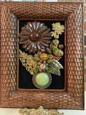 vintage jewelry art Floral Collage framed