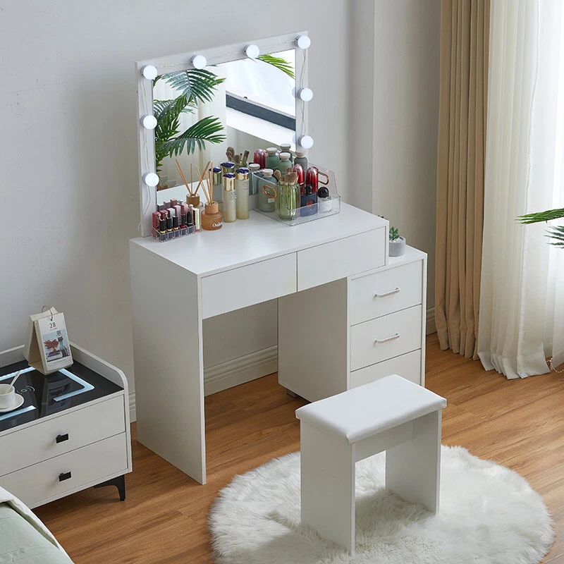 LED Light Vanity Dressing Table Set Bedroom Makeup Desk With Mirror Drawer Stool - Image 2 of 4