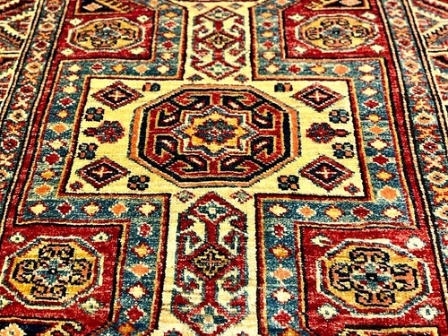 Alfombra afgana súper kazaja hecha a mano de buena calidad de 2,7 x 3,4 pies _teñida de vegetales de lana fina - Imagen 12 de 12