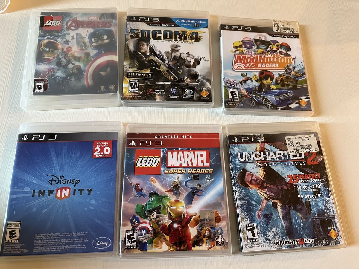 PS3 Video game lot of 6 Games Lego, Uncharted 2 , Socom 4, disney Infinity