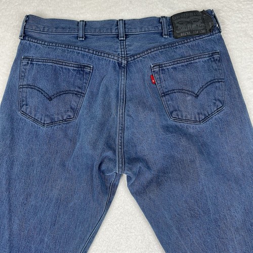 Levis Jeans Mens 38x32 (Fits 38x29) Blue Denim 501 XX Button Fly Straight Work - Picture 8 of 19