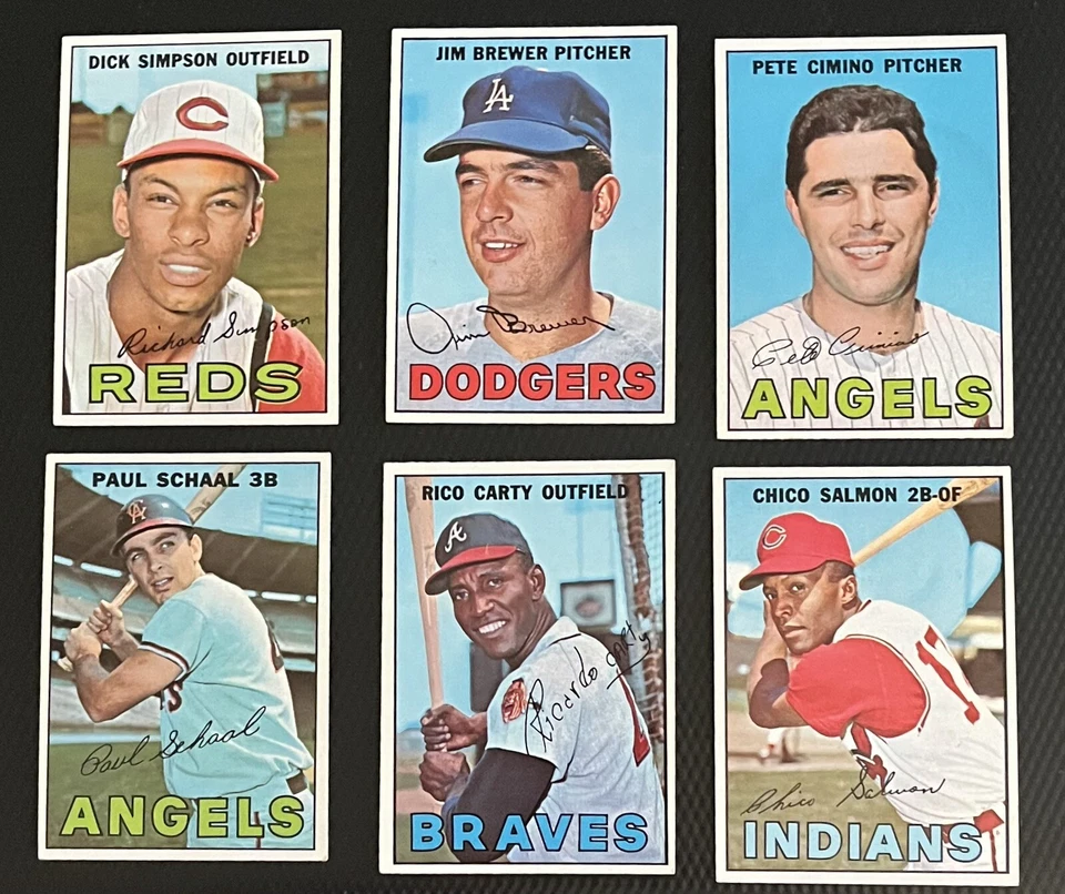Lote de 6 tarjetas de béisbol 1967 Topps tinte azul alta calidad sin pliegues - todas centradas Foto 2 de 4