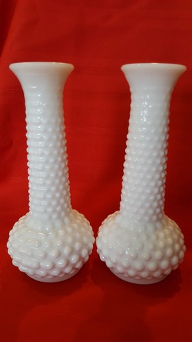 Set of 2 E. O. Brody White Milk Glass Hobnail Vases - EUC - Picture 2 of 4