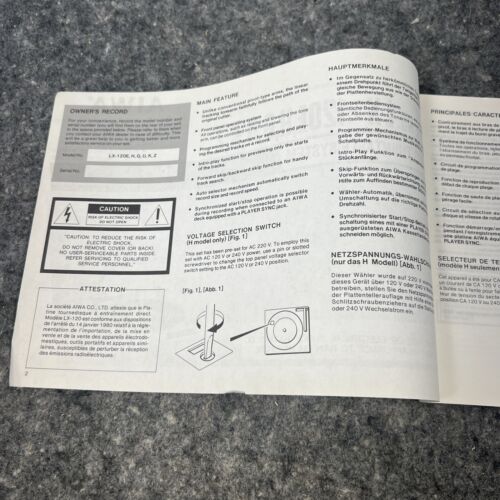 Sistema de tocadiscos estéreo AIWA LX-120E,H,G,U,K,Z manual de instrucciones de funcionamiento - Imagen 3 de 21