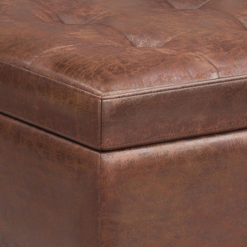 SIMPLIHOME Shay 34 Inch Wide Mid Century Modern Square Storage Ottoman in - Picture 5 of 9