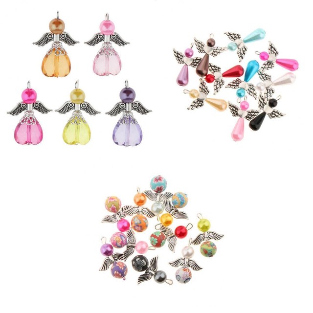 20pcs Jewelry Charms Mixed Dancing Angel Wings Pearl Teardrop Pendants Beads