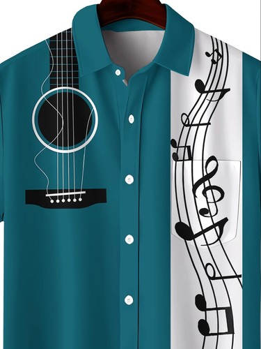 Herren, Band, Musiknote, Print Knopfleiste Kurzarm, Kragenhemd, Freizeit - Bild 4 von 42