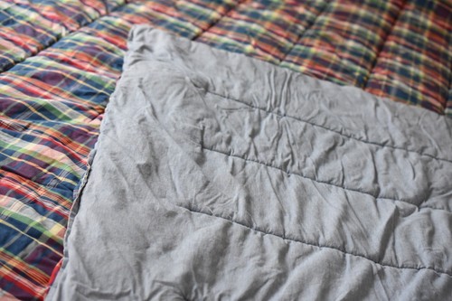 Vtg Ralph Lauren KING Madras Plaid + Blue Chambray Comforter Kennebunkport? EUC - Picture 2 of 11