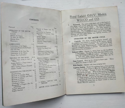 Royal Enfield Motorcycle WD/CO and CO Book 1938 Original Free UK Postage - Picture 2 of 7