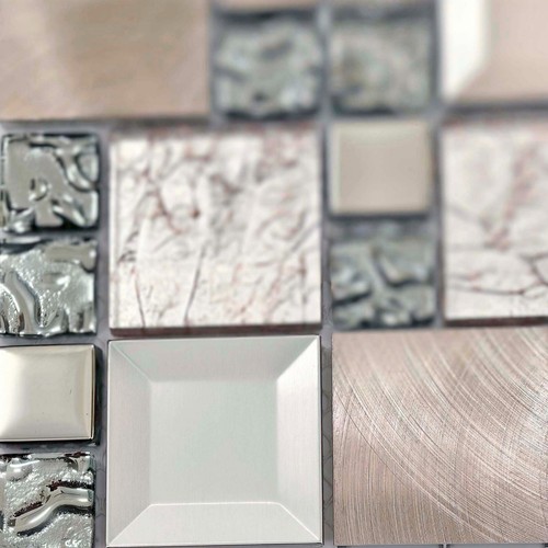 Glass Metal Tile Kitchen Backsplash Silver Bronze Aluminum Mosaic Wall Decor - Picture 7 of 9