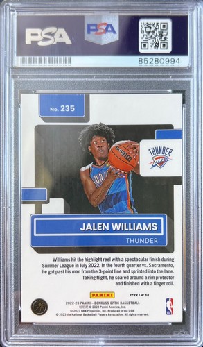 Jalen Williams firmata autografata viola ottica rookie card PSA/DNA Thunder - Foto 2 di 2