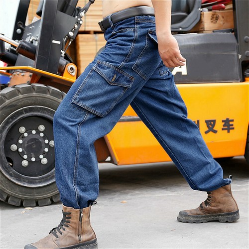 Pantalones de mezclilla de trabajo pesado para hombre pantalones rectos informales azules - Imagen 2 de 8