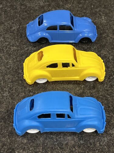1950s-60s Volkswagen VW Beetle Bug Plastic Cars Lot 4” Blue & Yellow NICE🔥 - Picture 4 of 21