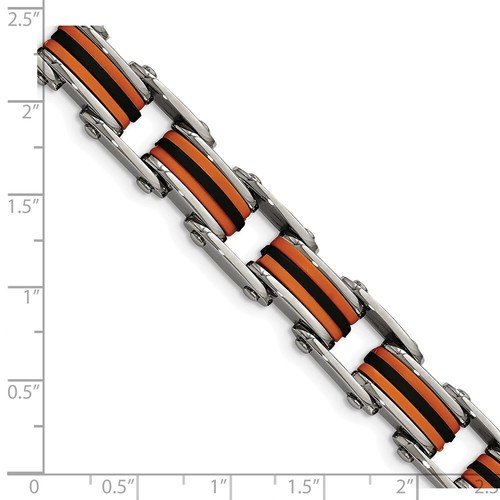 Stainless Steel Polished with Black and Orange Polyurethane Link Bracelet 8.75" - Bild 5 von 6
