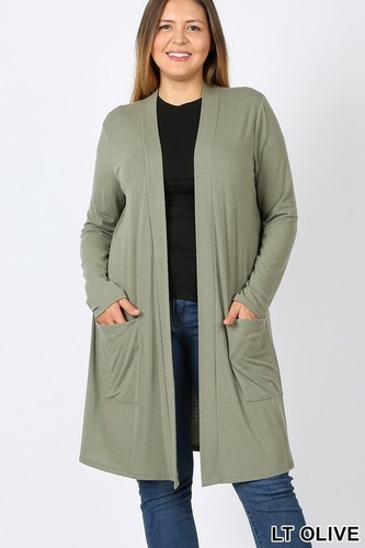 Women's Jersey Knit Open Front Knee Length Long Sleeve Cardigan w/ pockets S-3X - Picture 22 of 28