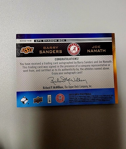 2013 UD SPX FOOTBALL SHADOW BOX BARRY SANDERS JOE NAMATH AUTO AU JETS LIONS NFL - Picture 2 of 2