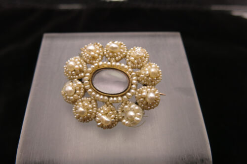 Antique circa 1830 Georgian Woven Natural Pearl Brooch Locket 15ct Gold - Foto 15 di 24