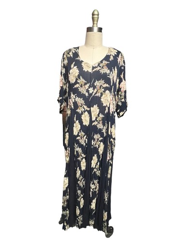 Vtg Nostalgia Dress Navy Blue Floral Maxi Gothic Glam Boho Chic Cottagecore M