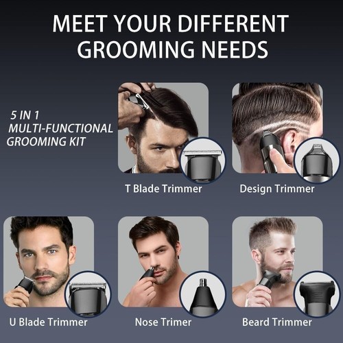 5-in-1 Waterproof Beard Trimmer Kit for Men - Cordless Grooming Solution - Picture 4 of 9