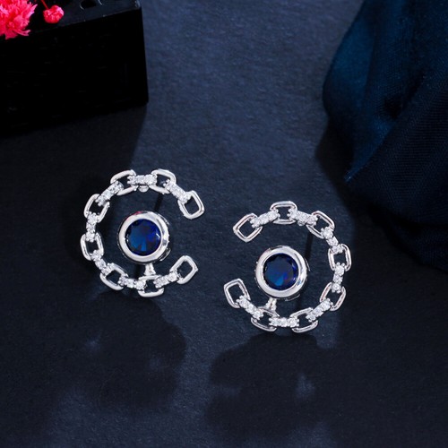 Versilberter grüner kubischer Zirkonia kubanische Gliedkette runder Ohrstecker für Damen - Bild 22 von 25