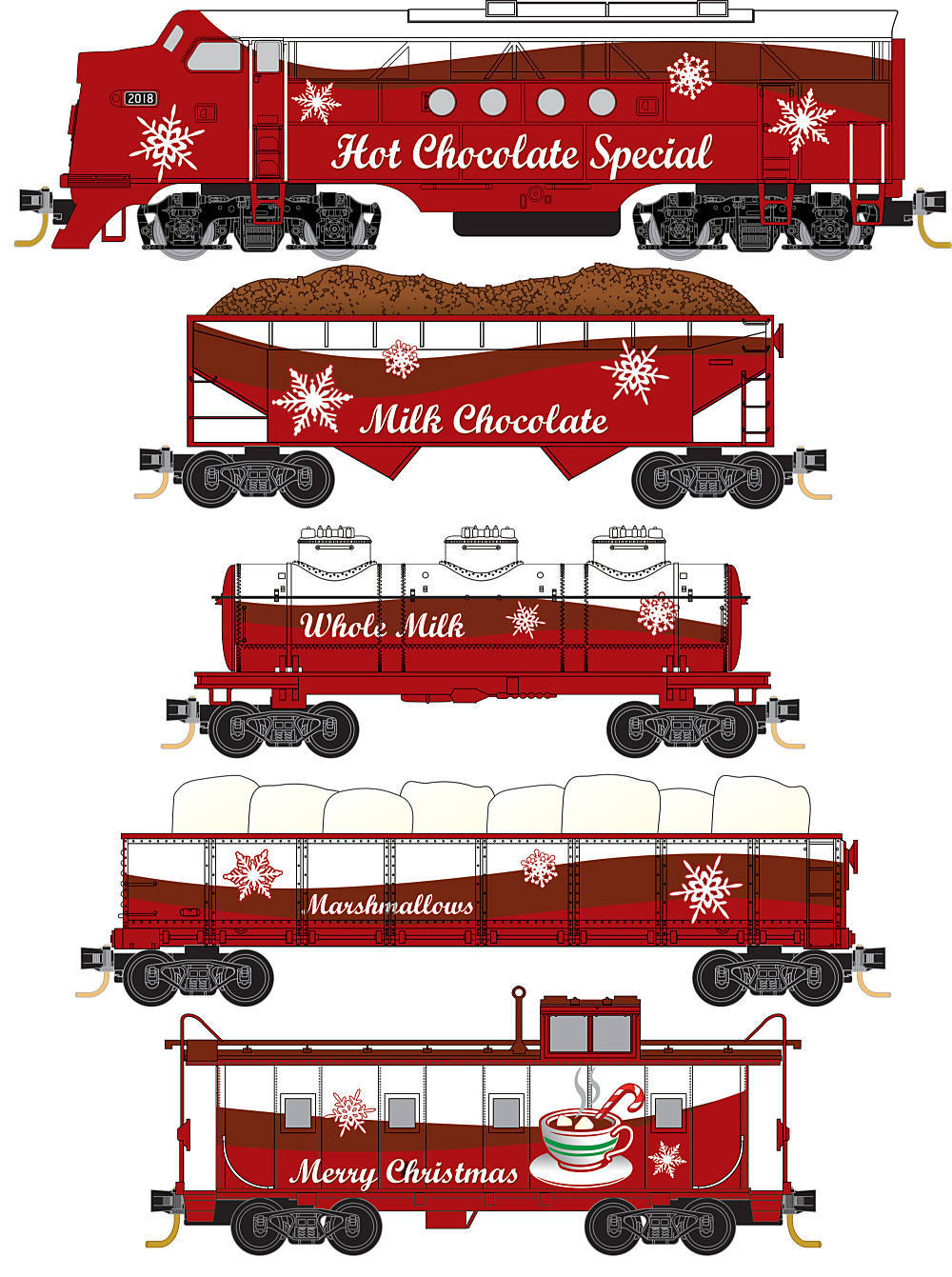 Micro-Trains MTL Escala N-Conjunto de tren de Navidad especial de chocolate caliente Loco4 coches Micro-Trains MTL Escala N-Conjunto de tren de Navidad especial de chocolate caliente Loco4 coches
