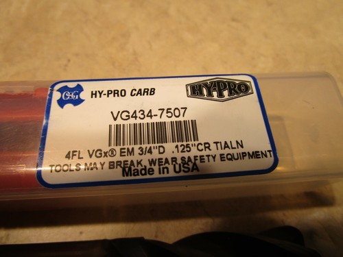 OSG VG434-7507, 3/4" END MILL, SOLID CARBIDE, 4F, .125"CR TIALN, 4" OAL, E0116 - Picture 2 of 2