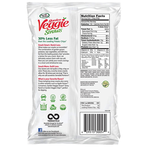 Sensible Portions Garden Veggie Straws, Sea Salt, Snack Size, 1 Oz (Pack of 24) - Picture 2 of 7