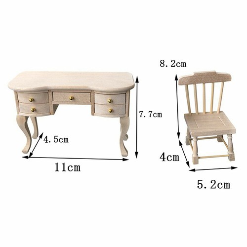 Wooden Doll Furniture 1:12 Scale Dollhouse Miniature Wood Chair Drawer Desk #LI - Picture 4 of 12