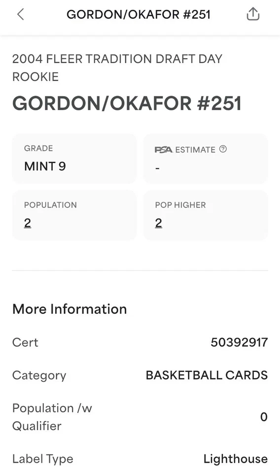 Fleer Tradition Howard Gordon Okafor 2004 día del draft novato #251 #312/375 PSA 9 Foto 3 de 3