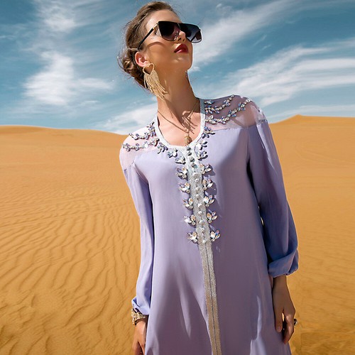 Maxi abito donna musulmano Abaya islamico moda Dubai abito caftano festa nuovo - Foto 155 di 185