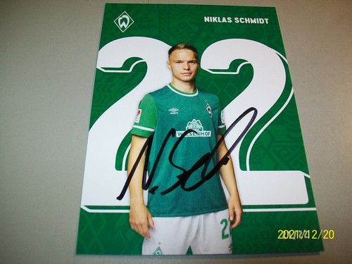 WERDER BREMEN AUTOGRAMMKARTE NIKLAS SCHMIDT SAISON 21/22 ORIGINAL SIGNIERT