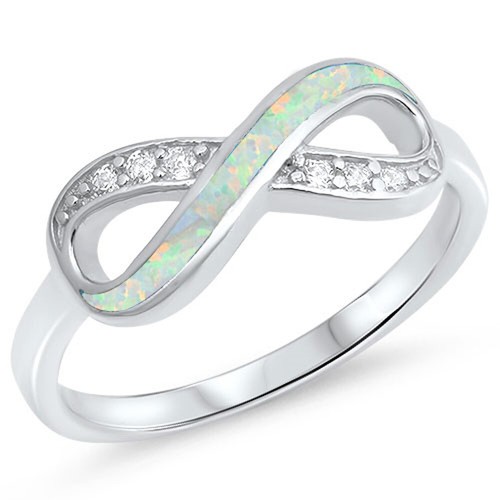 Clear CZ White Lab Opal Infinity Knot Ring .925 Sterling Silver Band Sizes 4-12 - Bild 1 von 4