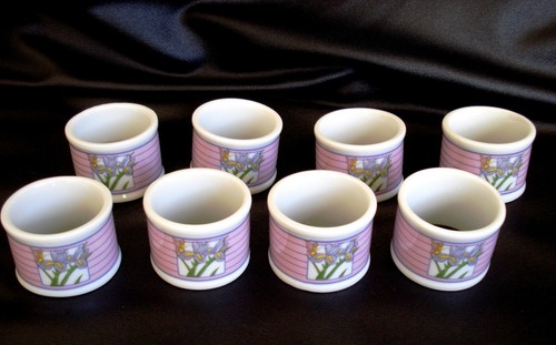 Vintage Wick'N'Sticks Iris Flower Napkin Rings, Holders Set of 8 Japan - Picture 3 of 4