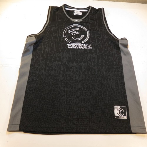 EZEKIEL RETRO STREETWEAR TANK TOP JERSEY T SHIRT Mens S Black & Silver  - Picture 1 of 4