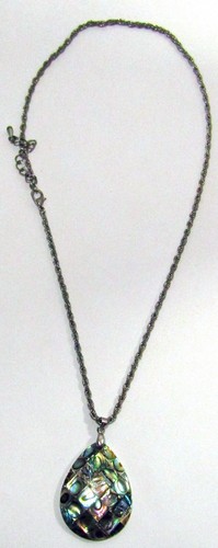 Reversible Paua Shell & Mother Pearl Shell Teardrop Pendant & Chain - Picture 2 of 11