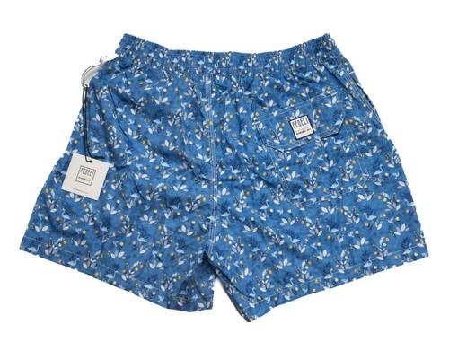 Fedeli $235 NWT Blue Yellow Bird Print Slim Madeira Sustainable Swim Trunk M - Picture 4 of 5