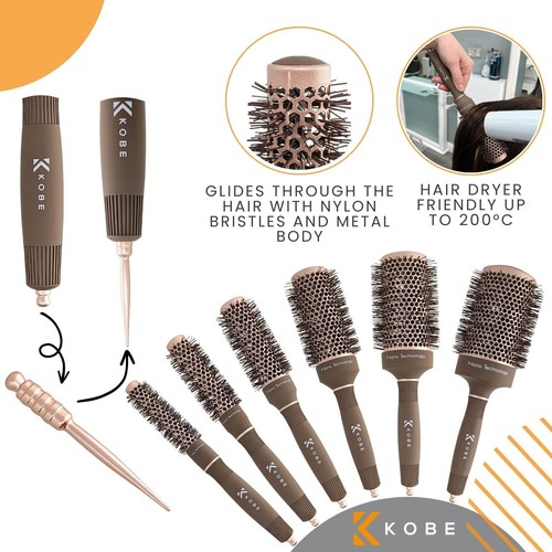 Kobe Pro Hair Brushes Radial Nano Heat-Retaining Blow Dry Ceramic Round Barrel - Picture 3 of 21