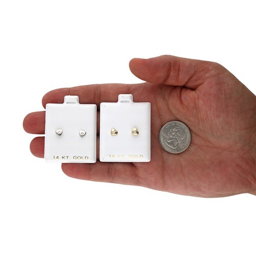 14K Gold Bezel Set White Zirconia Puffed Heart Stud Earrings - Picture 7 of 10