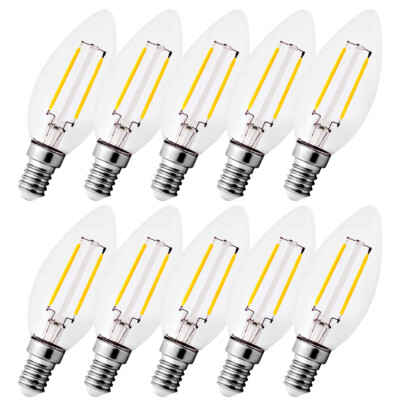 10 x LED Filament Leuchtmittel Set E14 C35 2W warmweiss Lampe Kerzenform Kerze