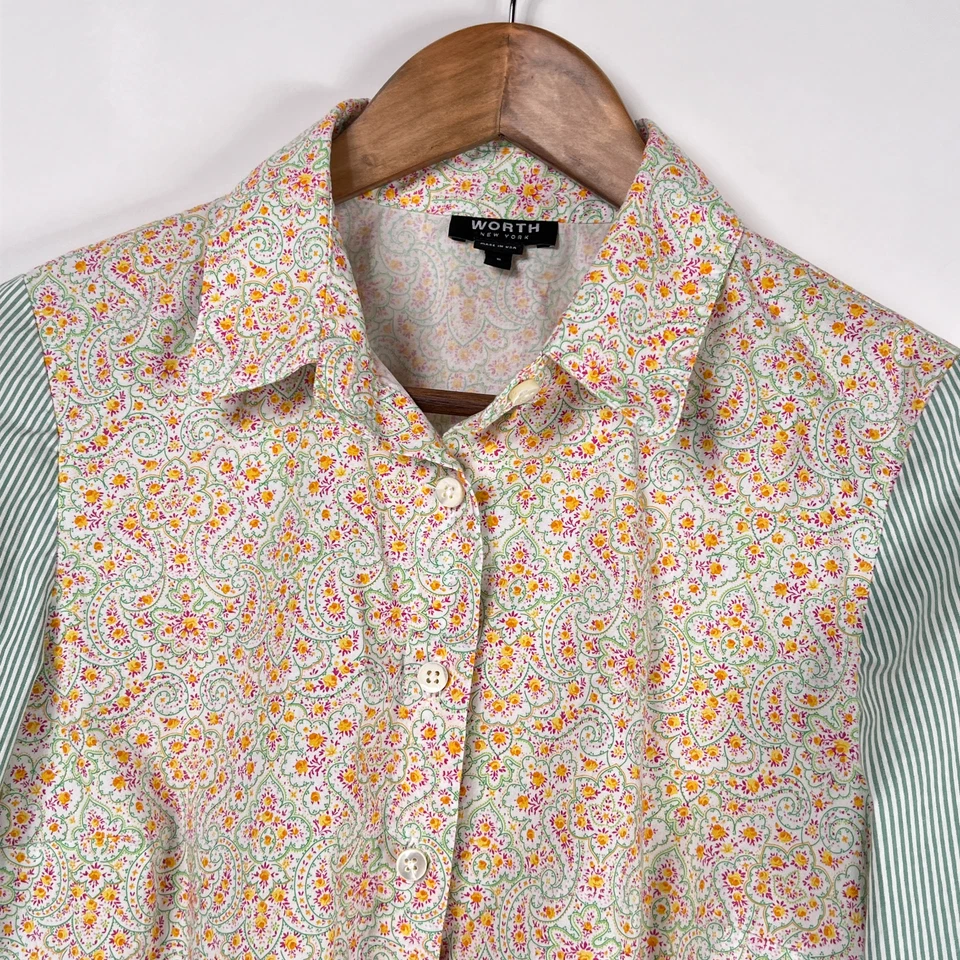 Top Worth New York Floral Cachemira Rayas Botones Manga Larga Hecho en EE. UU. Talla 8 Foto 4 de 4