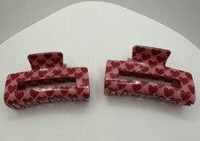 NEW Valentine Themed Pink With Red Hearts Claw Clips. Set Of 2