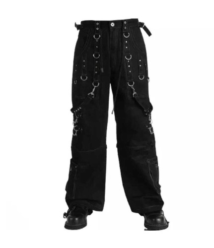 Men's Gothic Jeans Cyber Chain Thread Punk Bondage Goth Pant Metal Stud Trousers - Picture 2 of 4
