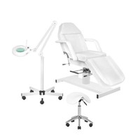 Kosmetikliege Weiß Massageliege Kosmetikstuhl Beautyliege Set + Hocker+ Lampe