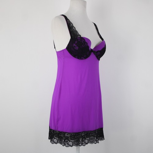 Victoria Secret Sz 34C Purple Black Lace Padded Nylon Elastane Nightie - Picture 6 of 16