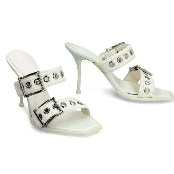 【関税込み】alexander mcqueen Punk sandals Alexander McQueen Punk Buckle White Leather Sandals Size 36