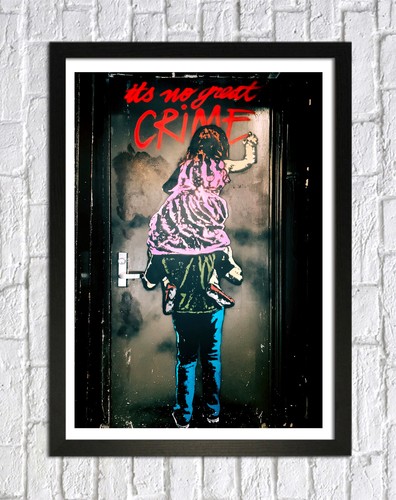 BANKSY NO GREAT CRIME -DEEP FRAMED CANVAS WALL ART GRAFFITI PAPER PRINT-RED PINK - Picture 9 of 12