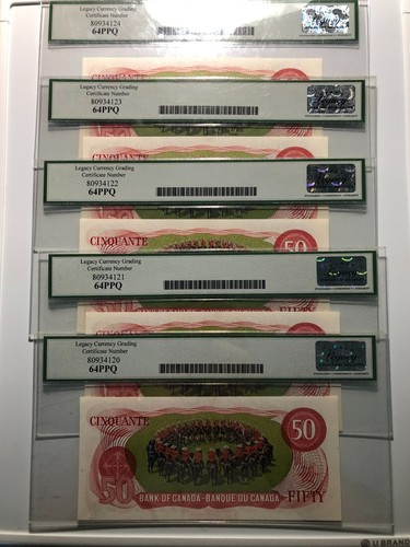 1975 Bank of Canada $50 - Bank Note's Consecutive Lot Of 5 Notes - Legacy 64PPQ - Picture 2 of 2