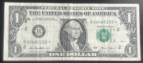 (B 2013 DUPLICATE STAR NOTE!) 1 $ Duplikat Stern Schein B06485150 * Serie B 2013 FW - Bild 2 von 3