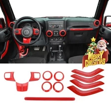 Interior Accessories Decor Trim Cover Kit Red For Jeep Wrangler JK 2011-2018 JKU